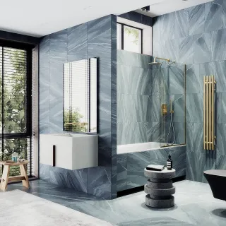 Шторка на ванну MaybahGlass MGV-61-3у 50см золото